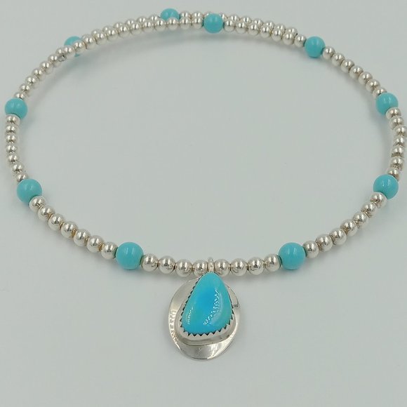 Vintage Sterling Silver Beaded Turquoise Choker - Picture 8 of 16